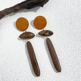 Teardrop Wooden Hanging Earrings Brown Beads Ethnic Jewelry