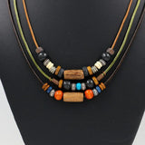 Vintage Multilayer Wood Beads Pendant Necklace