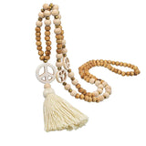Boho Tassel Peace Pendant Necklace for Women Vintage Wooden Beads Jewelry