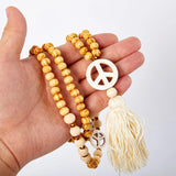 Boho Tassel Peace Pendant Necklace for Women Vintage Wooden Beads Jewelry