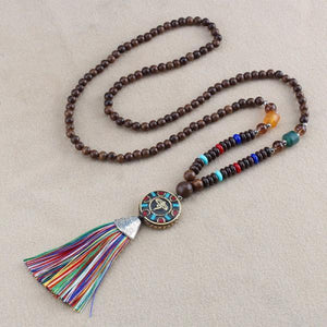 Bohemian Tassel Vintage Necklace Long Nepal Wood Beads Women Pendants