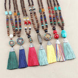 Bohemian Tassel Vintage Necklace Long Nepal Wood Beads Women Pendants