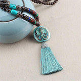 Bohemian Tassel Vintage Necklace Long Nepal Wood Beads Women Pendants