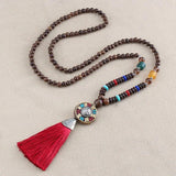 Bohemian Tassel Vintage Necklace Long Nepal Wood Beads Women Pendants