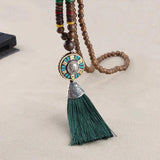 Bohemian Tassel Vintage Necklace Long Nepal Wood Beads Women Pendants
