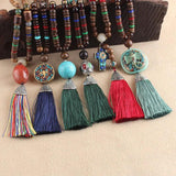 Bohemian Tassel Vintage Necklace Long Nepal Wood Beads Women Pendants
