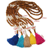 Boho Wood Beads Star Stone Pendant Tassel Necklace
