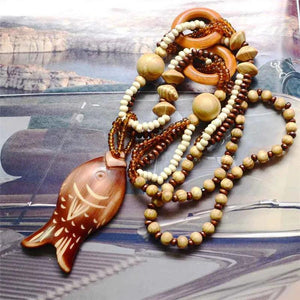Exotic Hollow Round Woody Pendant Necklace for Women