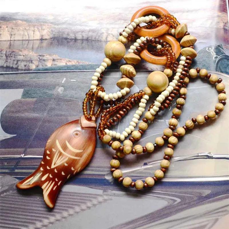 Exotic Hollow Round Woody Pendant Necklace for Women