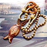 Exotic Hollow Round Woody Pendant Necklace for Women