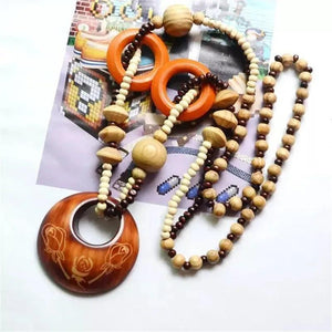 Exotic Hollow Round Woody Pendant Necklace for Women