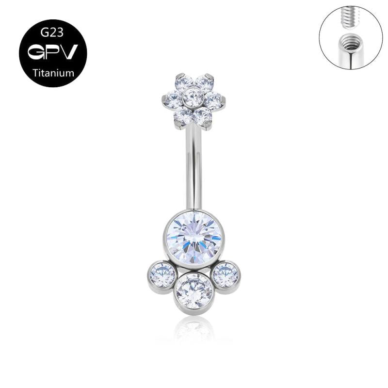 14G Titanium Navel Ring with Zircon & Opal, Female Body Piercing Jewelry