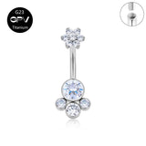 14G Titanium Navel Ring with Zircon & Opal, Female Body Piercing Jewelry