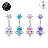 14G Titanium Navel Ring with Zircon & Opal, Female Body Piercing Jewelry