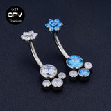 14G Titanium Navel Ring with Zircon & Opal, Female Body Piercing Jewelry