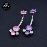 14G Titanium Navel Ring with Zircon & Opal, Female Body Piercing Jewelry