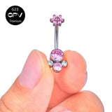 14G Titanium Navel Ring with Zircon & Opal, Female Body Piercing Jewelry