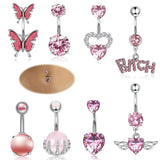Stainless Steel Heart Belly Piercing Set 14G Butterfly Belly Button Ring