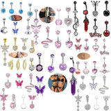 Stainless Steel Heart Belly Piercing Set 14G Butterfly Belly Button Ring