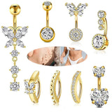Stainless Steel Heart Belly Piercing Set 14G Butterfly Belly Button Ring