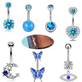 Stainless Steel Heart Belly Piercing Set 14G Butterfly Belly Button Ring