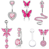 Stainless Steel Heart Belly Piercing Set 14G Butterfly Belly Button Ring