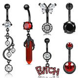 Stainless Steel Heart Belly Piercing Set 14G Butterfly Belly Button Ring