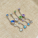 G23 Titanium Navel Nail Base Zircon Opal Flat Bottom Piercing Jewelry