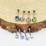 G23 Titanium Navel Nail Base Zircon Opal Flat Bottom Piercing Jewelry