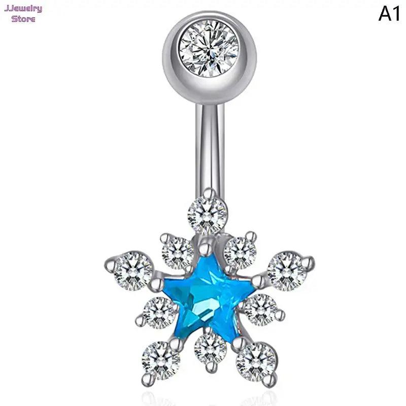 Crystal Zircon Cat Navel Ring Heart Reversed Belly Button Bar