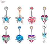 Crystal Zircon Cat Navel Ring Heart Reversed Belly Button Bar