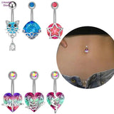 Crystal Zircon Cat Navel Ring Heart Reversed Belly Button Bar