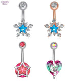 Crystal Zircon Cat Navel Ring Heart Reversed Belly Button Bar