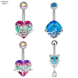 Crystal Zircon Cat Navel Ring Heart Reversed Belly Button Bar