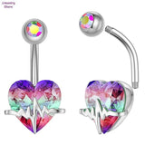 Crystal Zircon Cat Navel Ring Heart Reversed Belly Button Bar