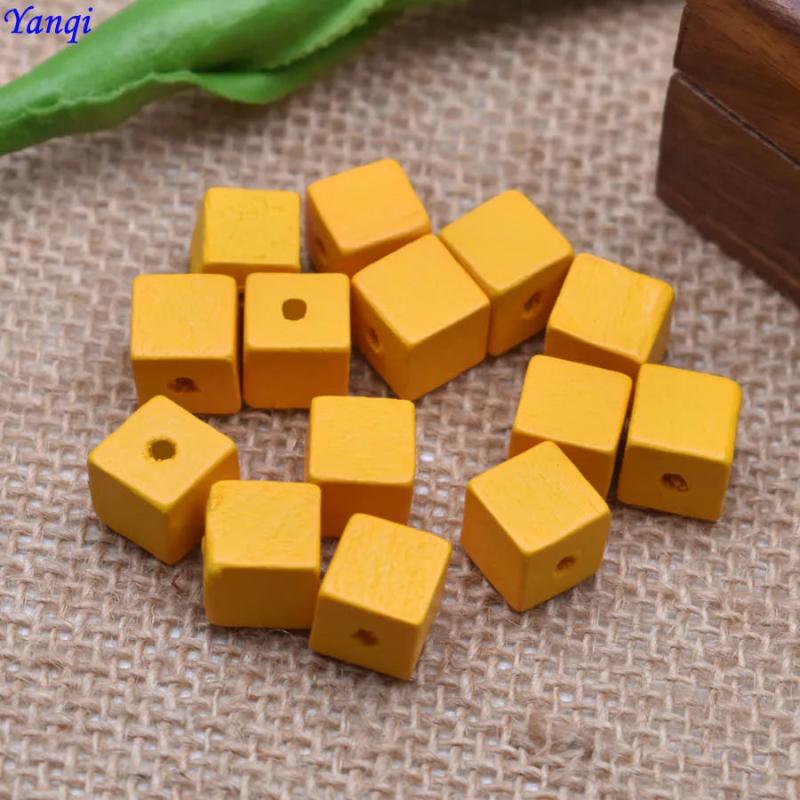 Yanqi 50pcs Natural Square Wood Beads 10mm Colorful Loose Spacer Wooden Beads