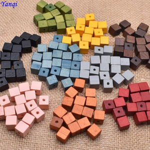 Yanqi 50pcs Natural Square Wood Beads 10mm Colorful Loose Spacer Wooden Beads