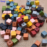 Yanqi 50pcs Natural Square Wood Beads 10mm Colorful Loose Spacer Wooden Beads