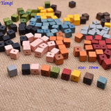 Yanqi 50pcs Natural Square Wood Beads 10mm Colorful Loose Spacer Wooden Beads