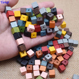 Yanqi 50pcs Natural Square Wood Beads 10mm Colorful Loose Spacer Wooden Beads