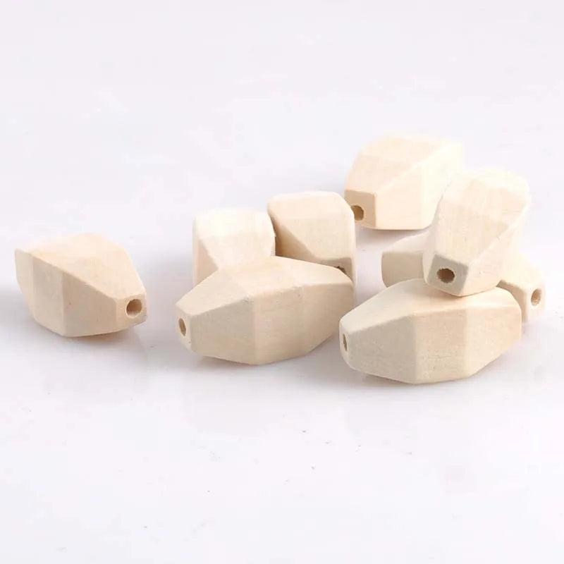 10pcs Natural Wooden Faceted Geometric Spacer Beads for Jewelry Making DIY