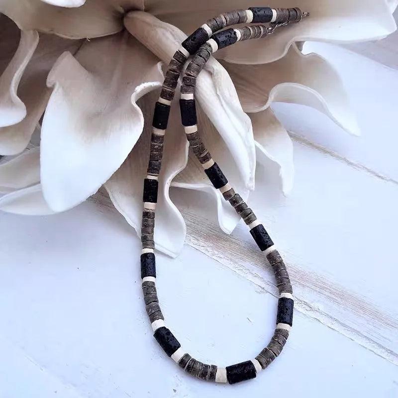 Men's Coconut Bead & Stone Surfer Necklace