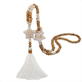 Boho Star Pendant Wooden Beads Necklace with Tassel