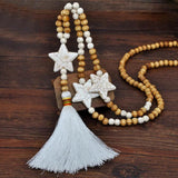 Boho Star Pendant Wooden Beads Necklace with Tassel