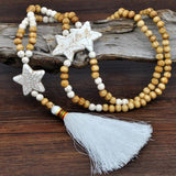 Boho Star Pendant Wooden Beads Necklace with Tassel