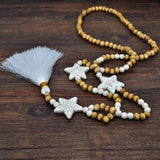 Boho Star Pendant Wooden Beads Necklace with Tassel