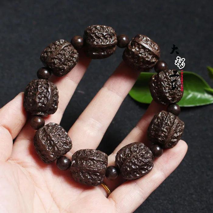 Coffee Hand Carved Buddha Head Bracelet Men