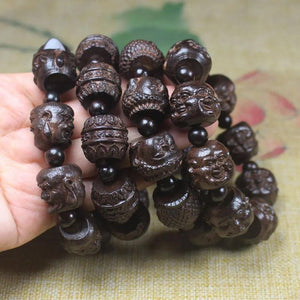 Coffee Hand Carved Buddha Head Bracelet Men