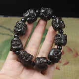 Coffee Hand Carved Buddha Head Bracelet Men