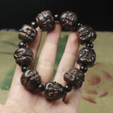 Coffee Hand Carved Buddha Head Bracelet Men